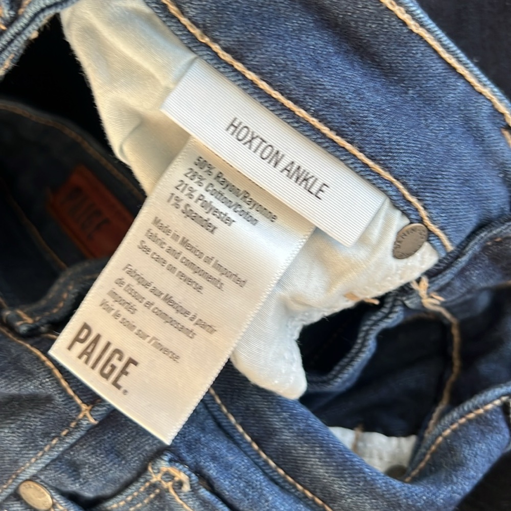 PAIGE Women 26 Denim Blue Set of 2 Jeans Contrast Stitch Hoxton Ankle and Skinny - Picture 10 of 10
